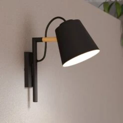 EGLO Lacey Wall Light, 1-bulb, Black, Wood Detail