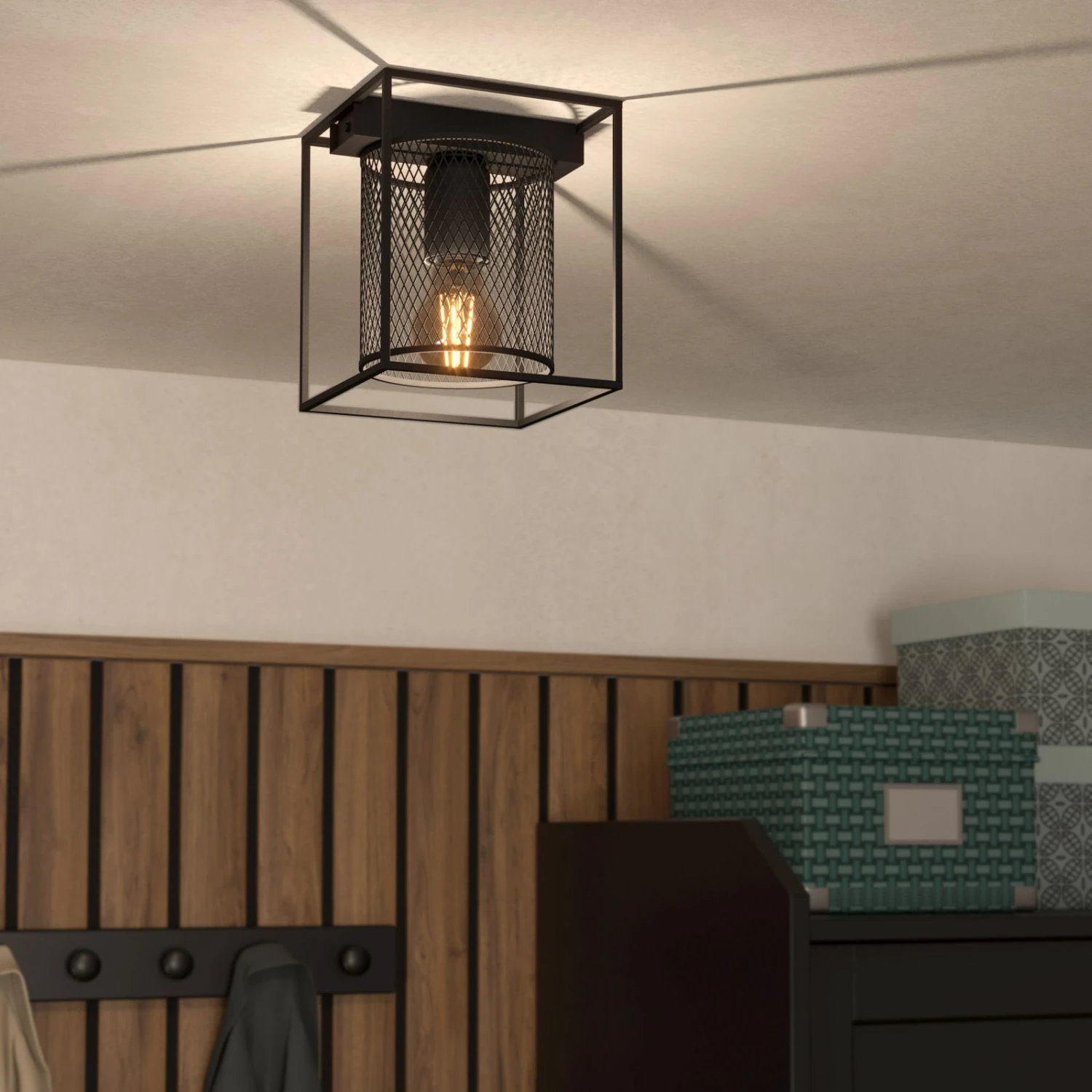EGLO Catterick Ceiling Light, Black, Cage Lampshade 2 EGLO Catterick Ceiling Light, Black, Cage Lampshade - Image 2