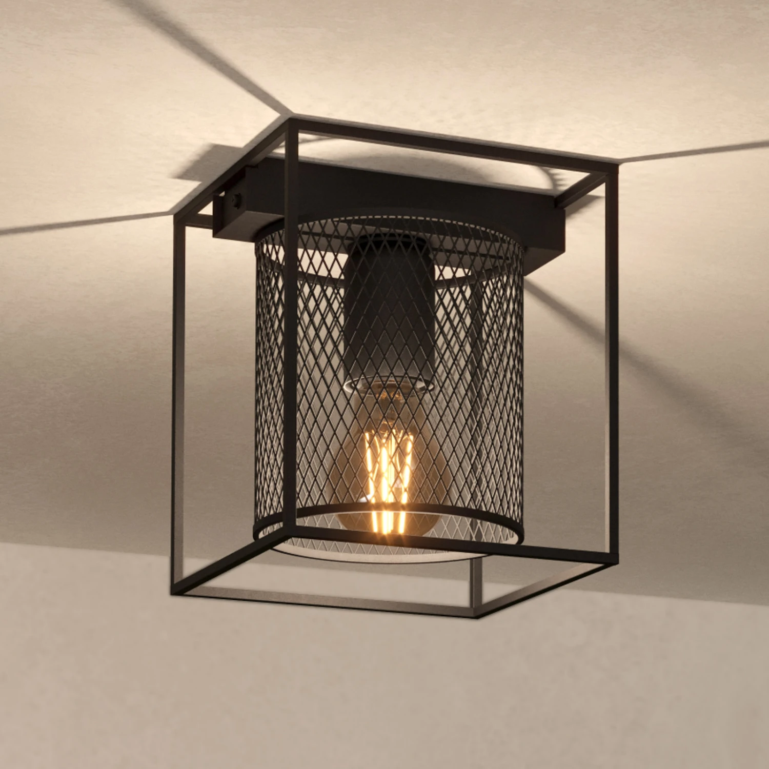 EGLO Catterick Ceiling Light, Black, Cage Lampshade 1 EGLO Catterick Ceiling Light, Black, Cage Lampshade