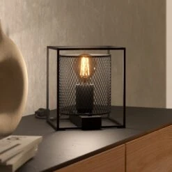 EGLO Catterick Table Lamp, Black, Cage Lampshade