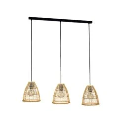 EGLO Ayesgarth Pendant Light, Three Rattan Lampshades
