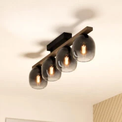 EGLO Filago Ceiling Light, Four Smoked Glass Lampshades