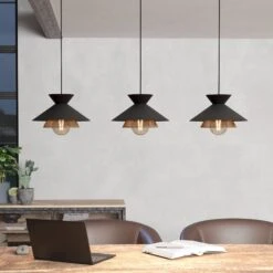 EGLO Grizedale Pendant Light, 3-bulb, Black/brass