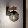 EGLO Bufalata Outdoor Wall Light Black/wood Smoky Glass