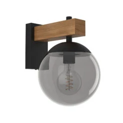 EGLO Bufalata Outdoor Wall Light Black/wood Smoky Glass -EGLO Store 10015314 2