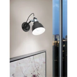 EGLO Thornford 1 Light 8 Inch Matte Black And Chrome Armed Wall Sconce Wall Light -EGLO Store 202504a ls