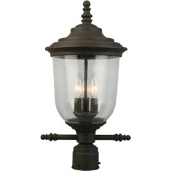 EGLO Pinedale 3 Light 21 Inch Matte Bronze Outdoor Post Lantern