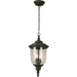 EGLO Pinedale 3 Light 10 Inch Matte Bronze Outdoor Pendant