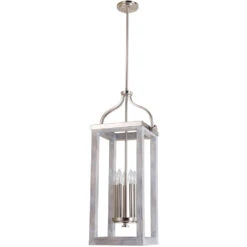 EGLO Montrose 5 Light 11 Inch Acacia Wood And Brushed Nickel Foyer Pendant Ceiling Light