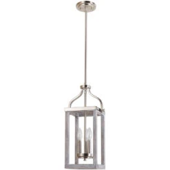 EGLO Montrose 3 Light 9 Inch Acacia Wood And Brushed Nickel Foyer Pendant Ceiling Light