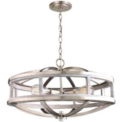 EGLO Montrose 4 Light 19 Inch Acacia Wood And Brushed Nickel Chandelier Ceiling Light