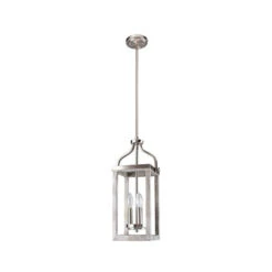 EGLO Westbury 3 Light 9 Inch Painted Grey Wood Effect And Brushed Nickel Pendant Ceiling Light