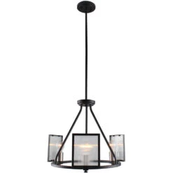 EGLO Henessy 3 Light 19 Inch Black And Brushed Nickel Chandelier Ceiling Light