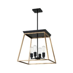 EGLO Paulino 4 Light 18 Inch Brushed Gold And Matte Black Pendant Ceiling Light