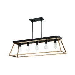 EGLO Paulino 5 Light 39 Inch Brushed Gold And Matte Black Pendant Ceiling Light