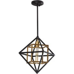 EGLO Pryor 1 Light 15 Inch Black And Gold Pendant Ceiling Light