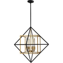 EGLO Pryor 4 Light 27 Inch Black And Gold Pendant Ceiling Light