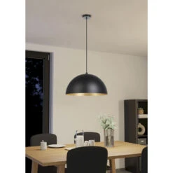 EGLO Rafaelino 1 Light 15 Inch Structured Black And Gold Leaf Pendant Ceiling Light -EGLO Store 205293a app 02