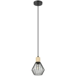 EGLO Palmorla 1 Light 6 Inch Black And Natural Wood Pendant Ceiling Light
