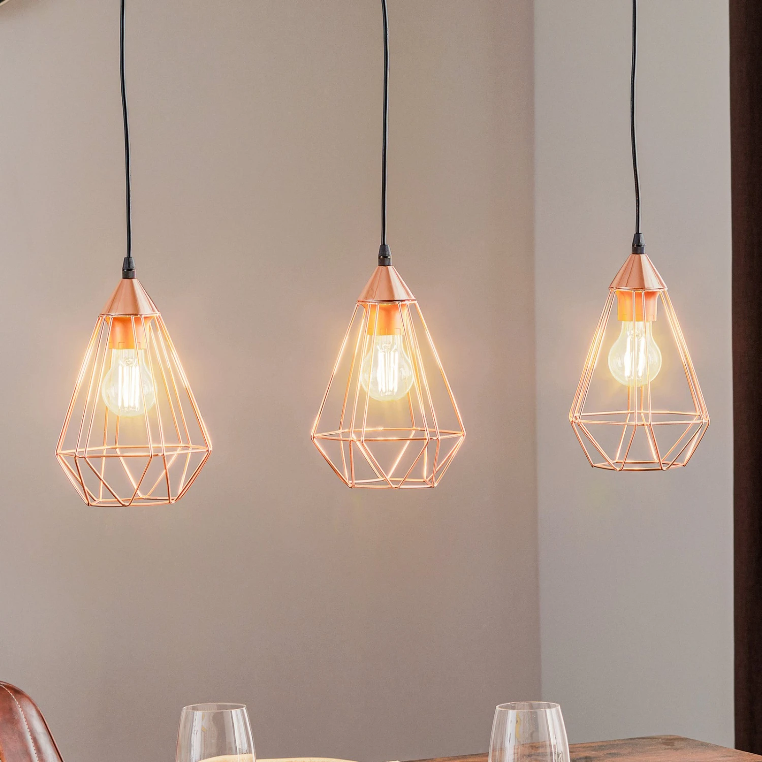 EGLO 3-bulb Vintage Pendant Light Tarbes In Copper 1 EGLO 3-bulb Vintage Pendant Light Tarbes In Copper