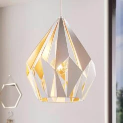 EGLO Carlton Pendant Light, White And Gold, Ø 31 Cm
