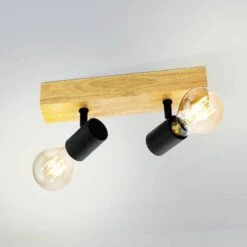 EGLO Ceiling Light, Townshend 3, Of Wood, Two-bulb