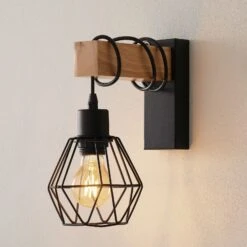 EGLO Wall Lamp, Townshend 5, Wood + Lampshade