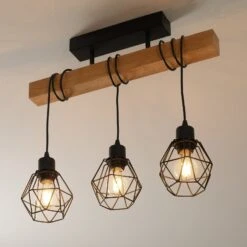 EGLO Ceiling Light, Townshend 5, With 3 Cage Shades