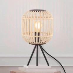 EGLO Bordesley Table Lamp, Wooden Lampshade