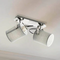 EGLO Ceiling Lamp Villabate With 2 Grey Textile Shades