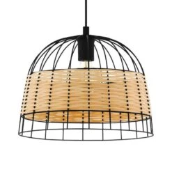 EGLO Anwick Hanging Light In Steel/rattan, Ø 37 Cm