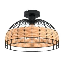 EGLO Anwick Ceiling Light, Steel With Rattan Mesh