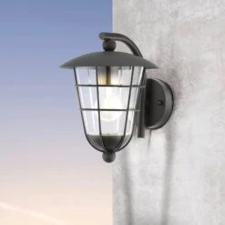 EGLO Pulfero Outdoor Wall Light, Black, Down