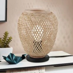 EGLO Dembleby Table Lamp In Natural Wood