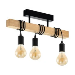 EGLO Townshend Ceiling Lamp Made Of Wood, 3-bulb Black